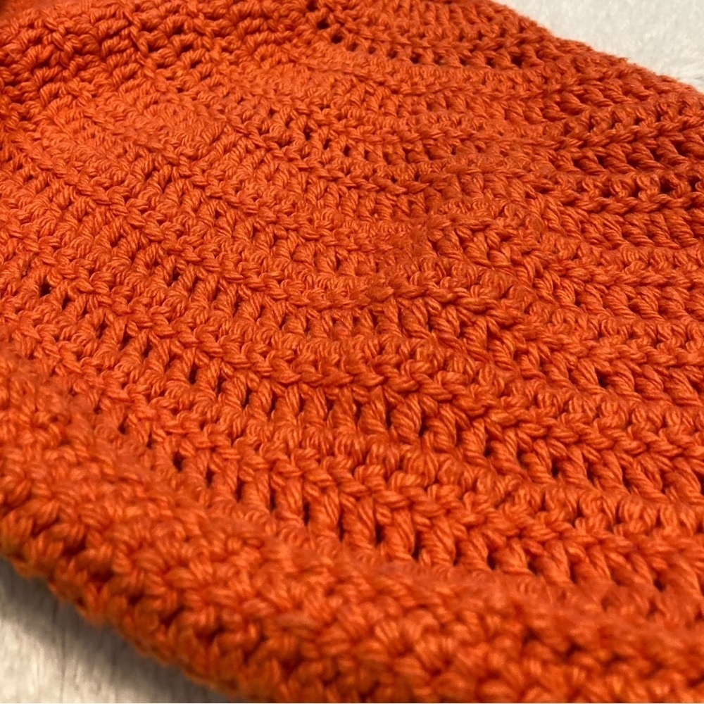 Hand Crafted, Crocheted Orange Half Moon Bag EUC‎ - Picture 4 of 10